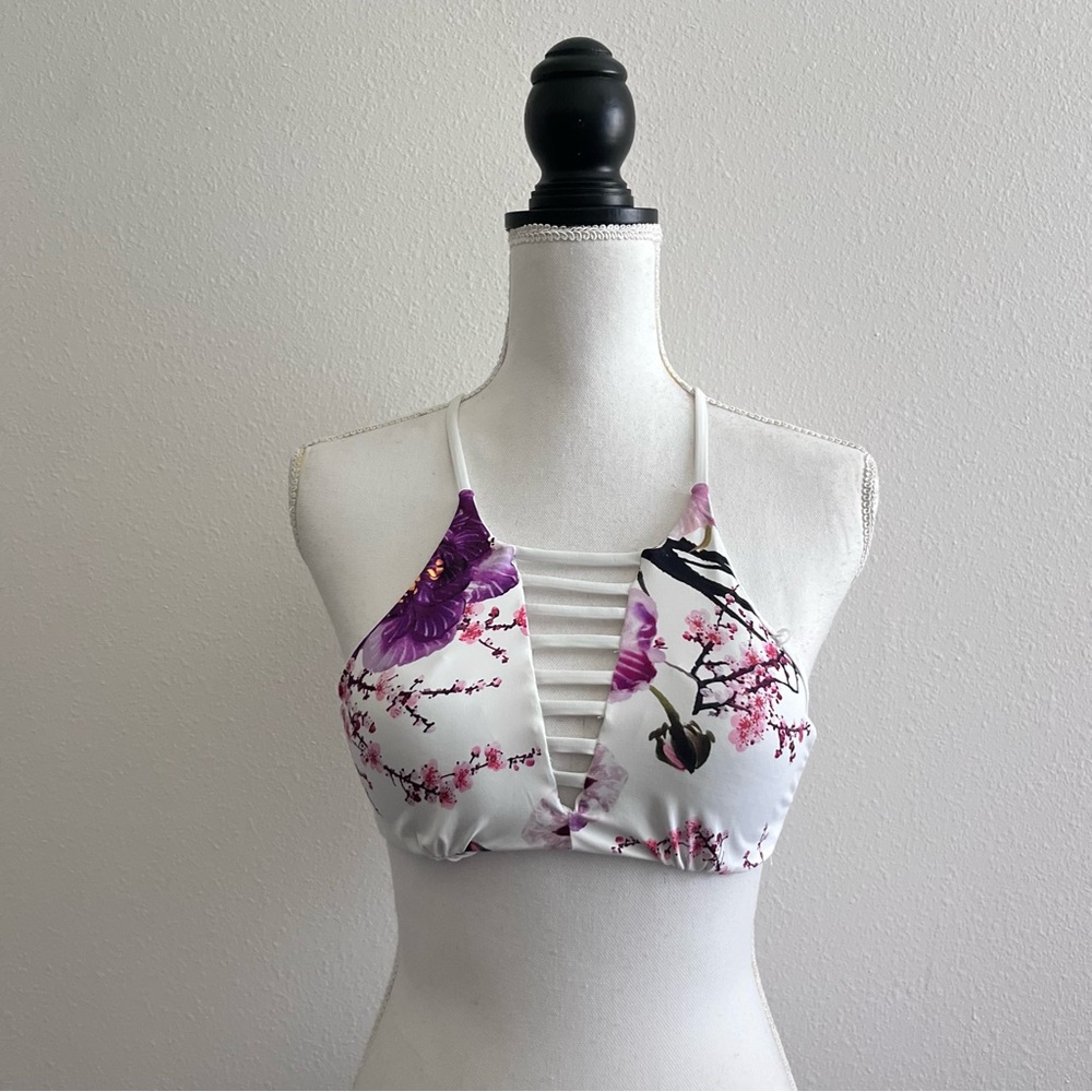 TiniBikini Purple and White Strappy Bikini Top